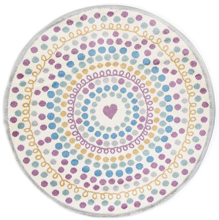 Piccolo Multi Colour and Pink Polka Dot Love Heart Kids Rug