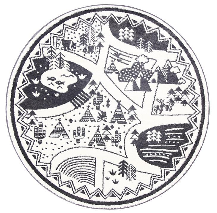 Piccolo Black and White Kids Camping Adventure Kids Rug