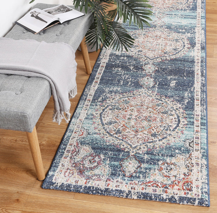 Hollow Medalion Transitional Navy Multi Rug