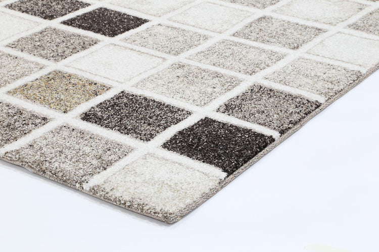 Vision Cream and Beige Square Shape Patterned Ikat Rug