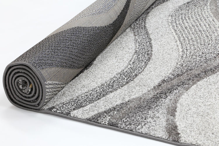 Vision Grey Abstract Waves Patterned Modern Rug