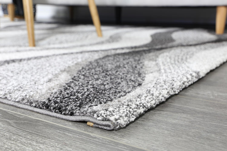 Vision Grey Abstract Waves Patterned Modern Rug
