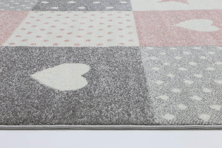 Nova Kids Pink Grey Stars & Hearts Rug