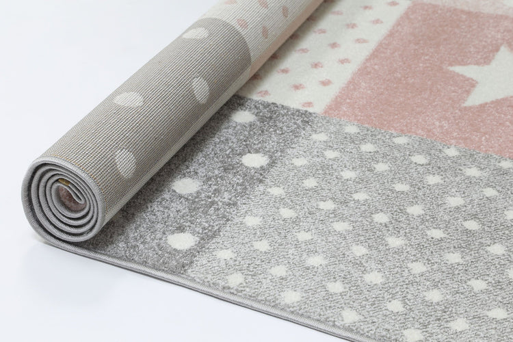 Nova Kids Pink Grey Stars & Hearts Rug