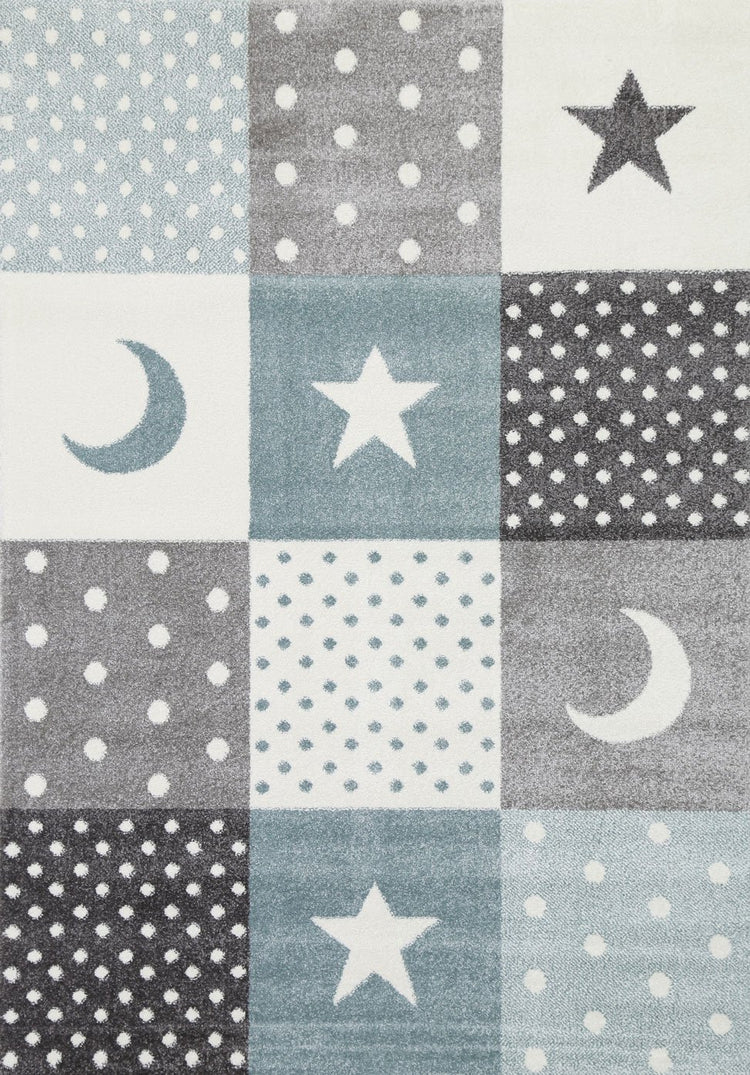 Nova Kids Blue Grey Stars & Moon Rug