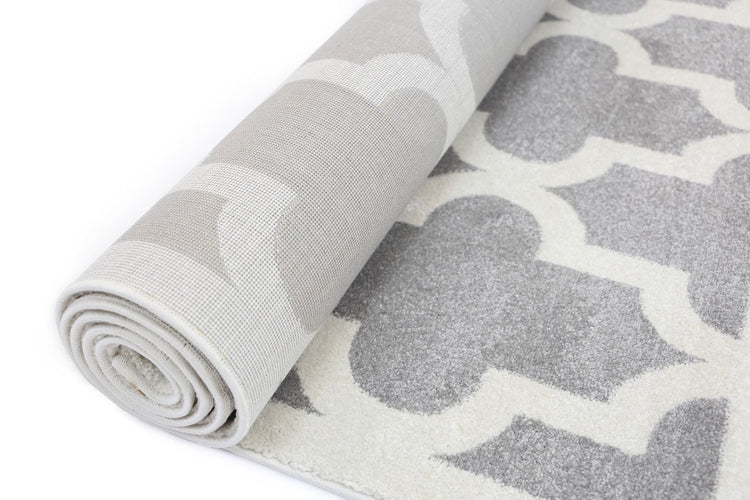 Piccolo Light Grey and White Lattice Pattern Kids Rug