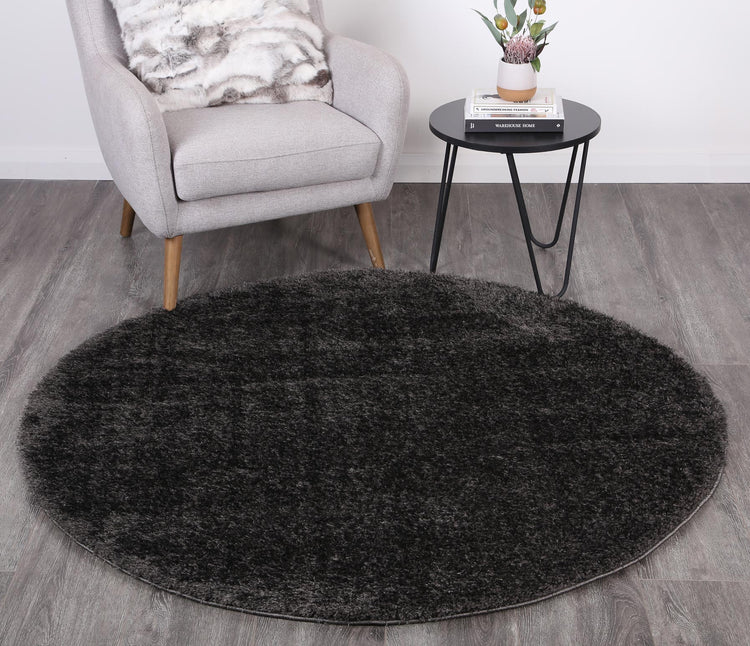 Puffy Soft Shaggy Round Rug Anthracite Grey
