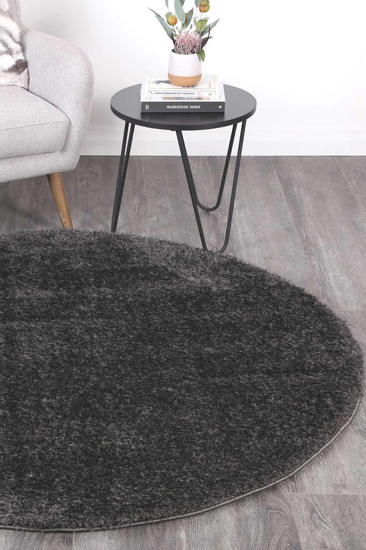 Puffy Soft Shaggy Round Rug Anthracite Grey