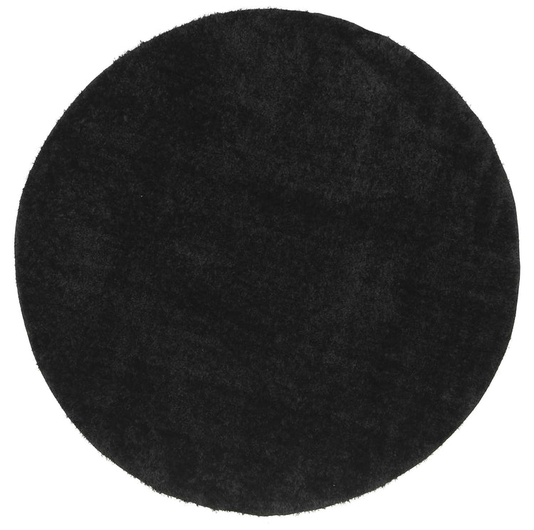 Puffy Soft Shaggy Round Rug Black