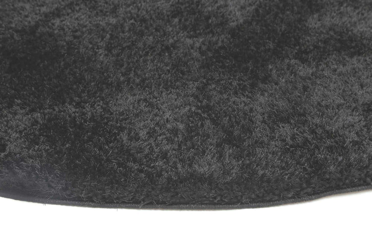 Puffy Soft Shaggy Round Rug Black