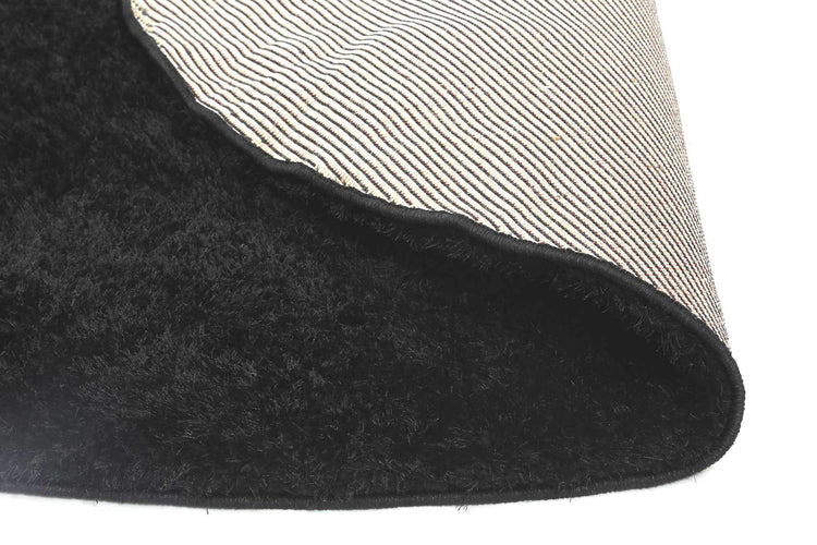 Puffy Soft Shaggy Round Rug Black