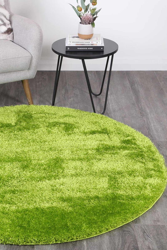 Puffy Soft Shaggy Round Rug Grass Green