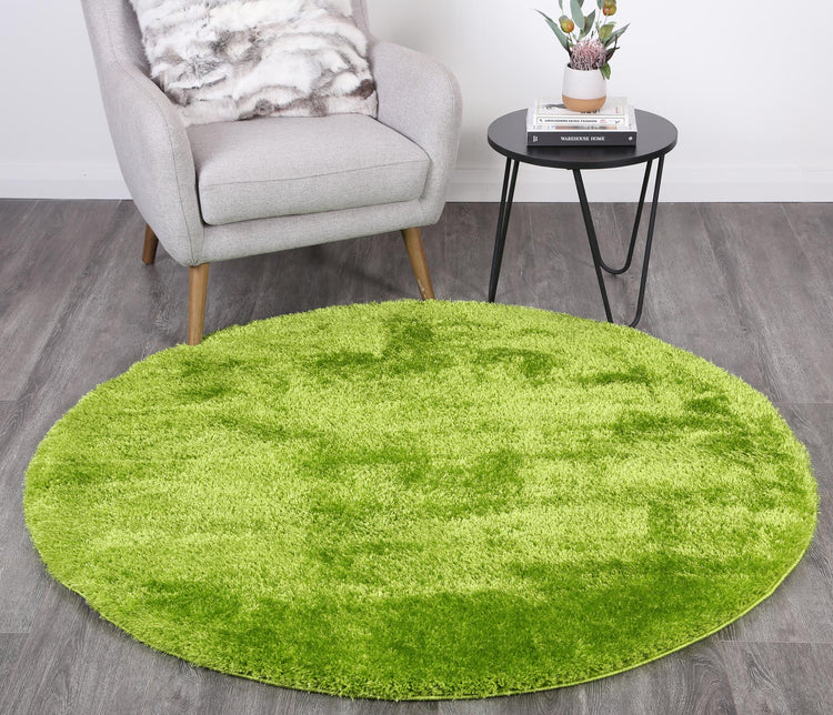 Puffy Soft Shaggy Round Rug Grass Green