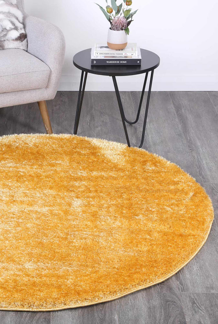 Puffy Soft Shaggy Round Rug Mustard Yellow