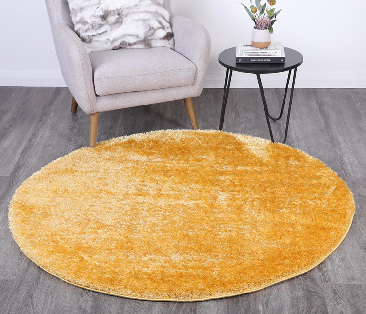 Puffy Soft Shaggy Round Rug Mustard Yellow