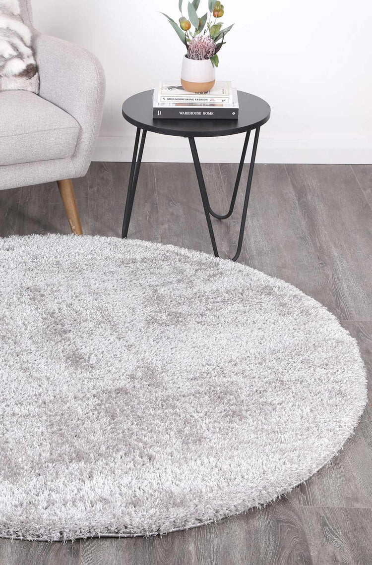 Puffy Soft Shaggy Round Rug Grey