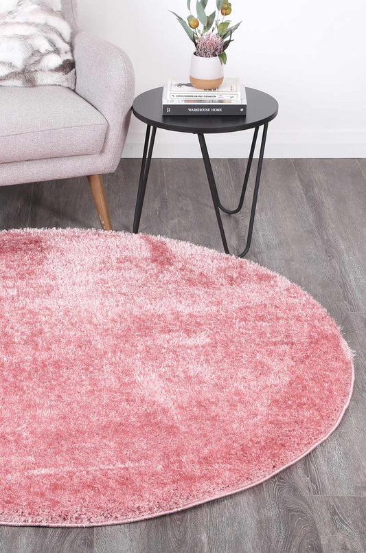 Puffy Soft Shaggy Round Rug Pink