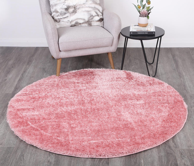 Puffy Soft Shaggy Round Rug Pink