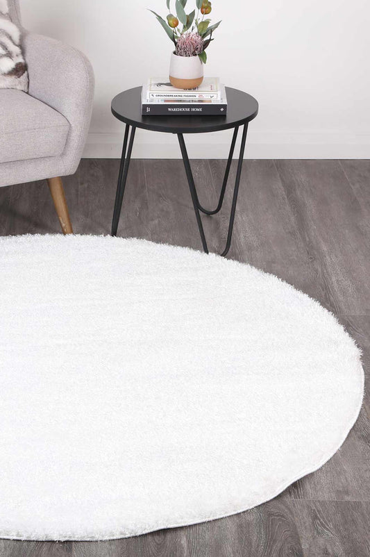 Puffy Soft Shaggy Round Rug White