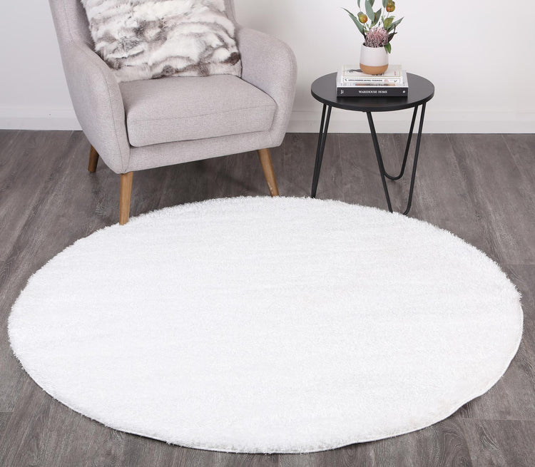 Puffy Soft Shaggy Round Rug White