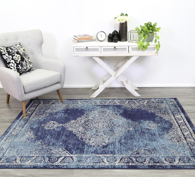 Arya Navy Blue Distress Rug
