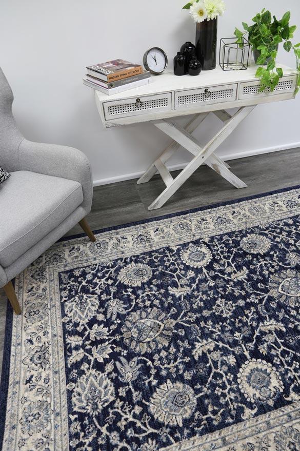 Arya Navy Blue Traditional Rug