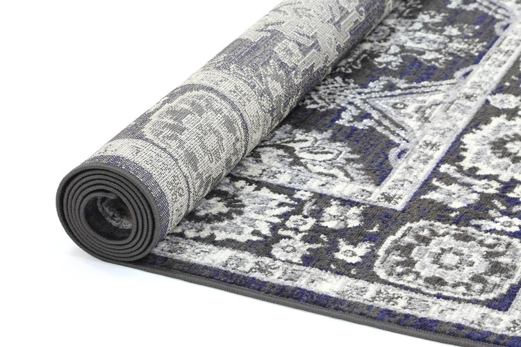Arya Traditional Navy Grey Rug