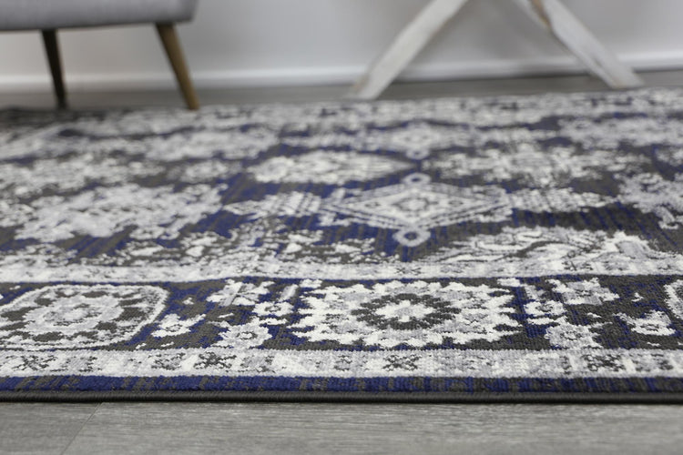Arya Traditional Navy Grey Rug