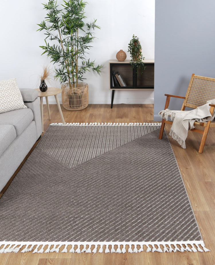 Nefeli Cream Brown Geometric Striped Rug