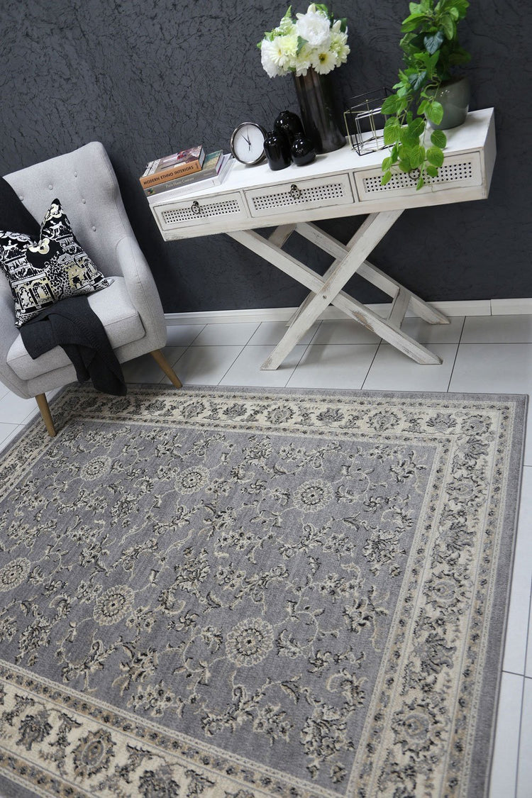 Arya Grey Cream Border Rug