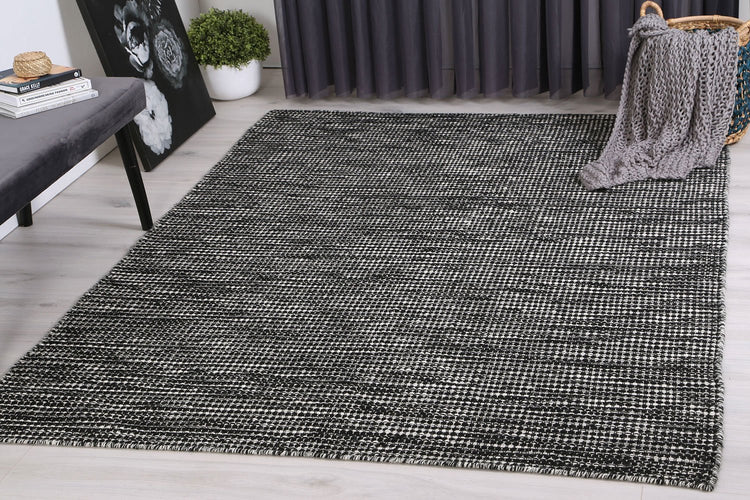 Scandi Black White Reversible Wool Rug