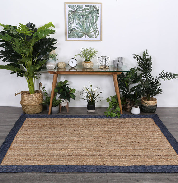 Hampton Navy Blue Border Jute Rug
