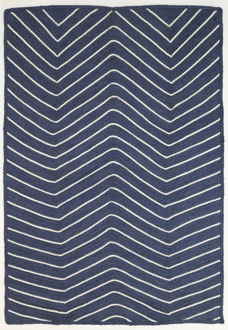 Artisan Navy Blue Natural Chevron Rug