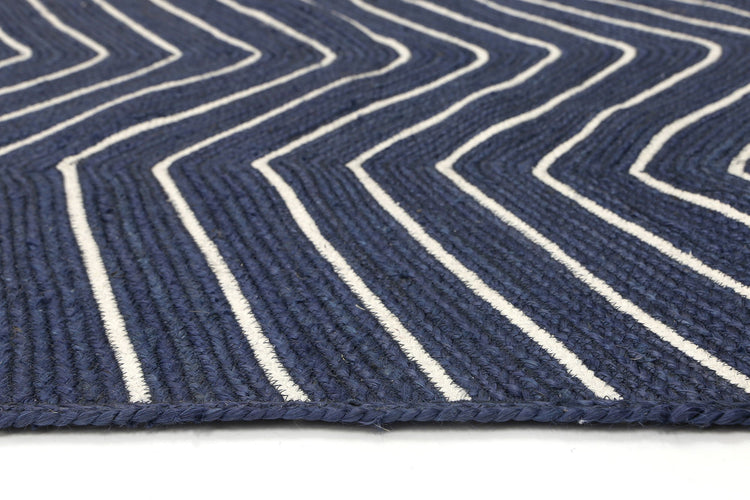 Artisan Navy Blue Natural Chevron Rug