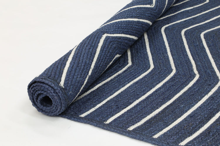 Artisan Navy Blue Natural Chevron Rug