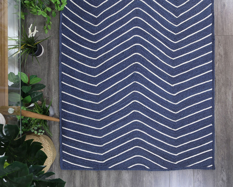Artisan Navy Blue Natural Chevron Rug