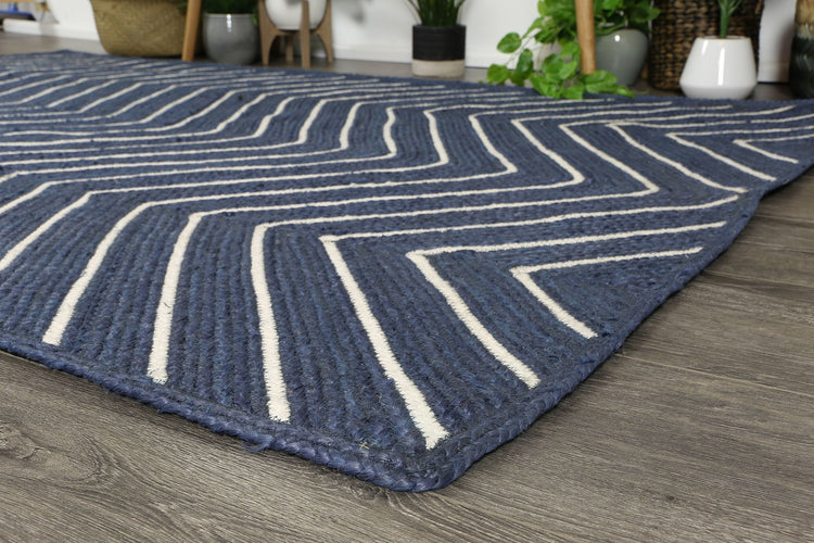 Artisan Navy Blue Natural Chevron Rug
