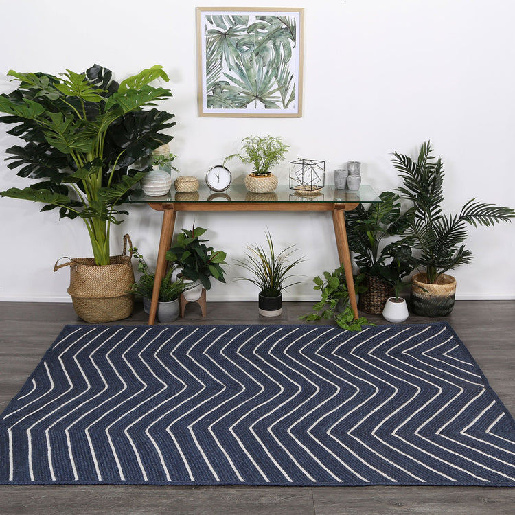 Artisan Navy Blue Natural Chevron Rug