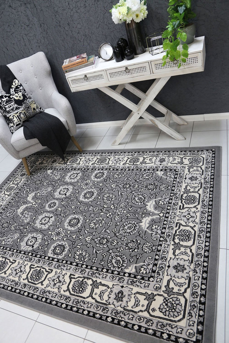 Allure Traditional Border Grey Rug