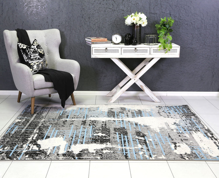Allure Modern Urban Distressed Grey Blue Rug
