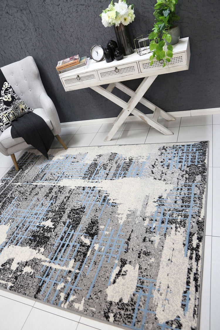 Allure Modern Urban Distressed Grey Blue Rug