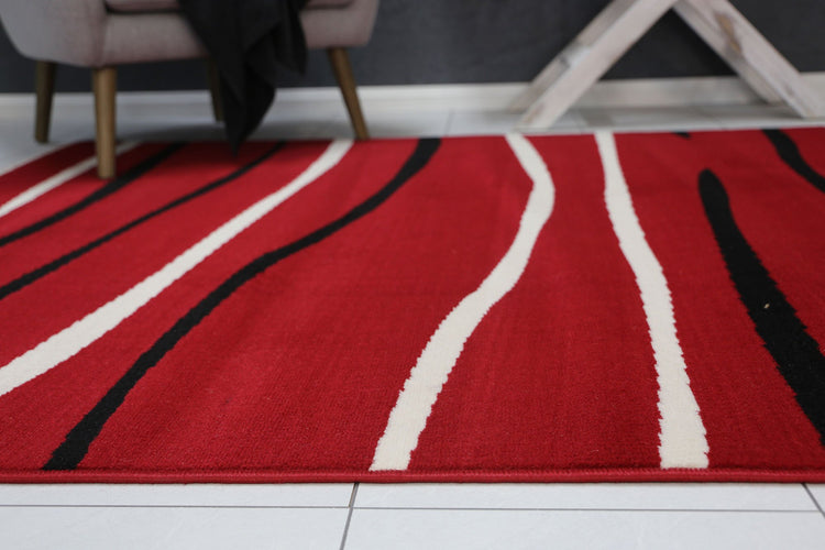Allure Modern Abstract Stripes Red Rug