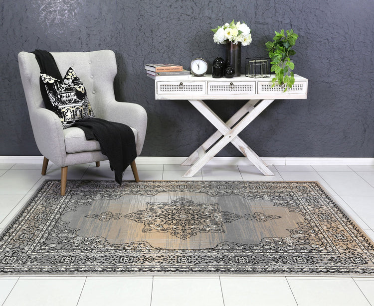 Allure Transitional Medallion Beige Grey Rug