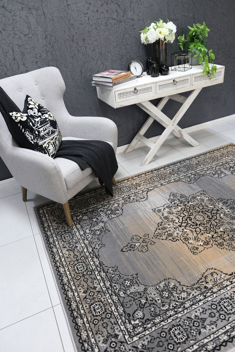 Allure Transitional Medallion Beige Grey Rug