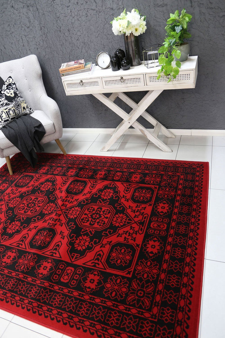 Allure Afghan Khal Rug Red