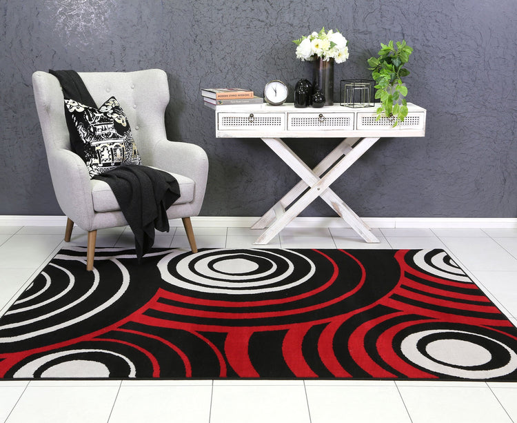 Allure Modern Circles Red Black Rug