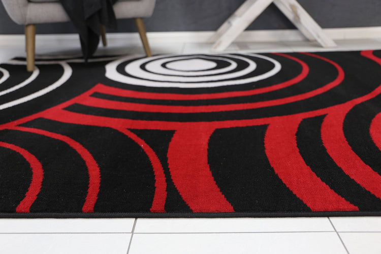 Allure Modern Circles Red Black Rug