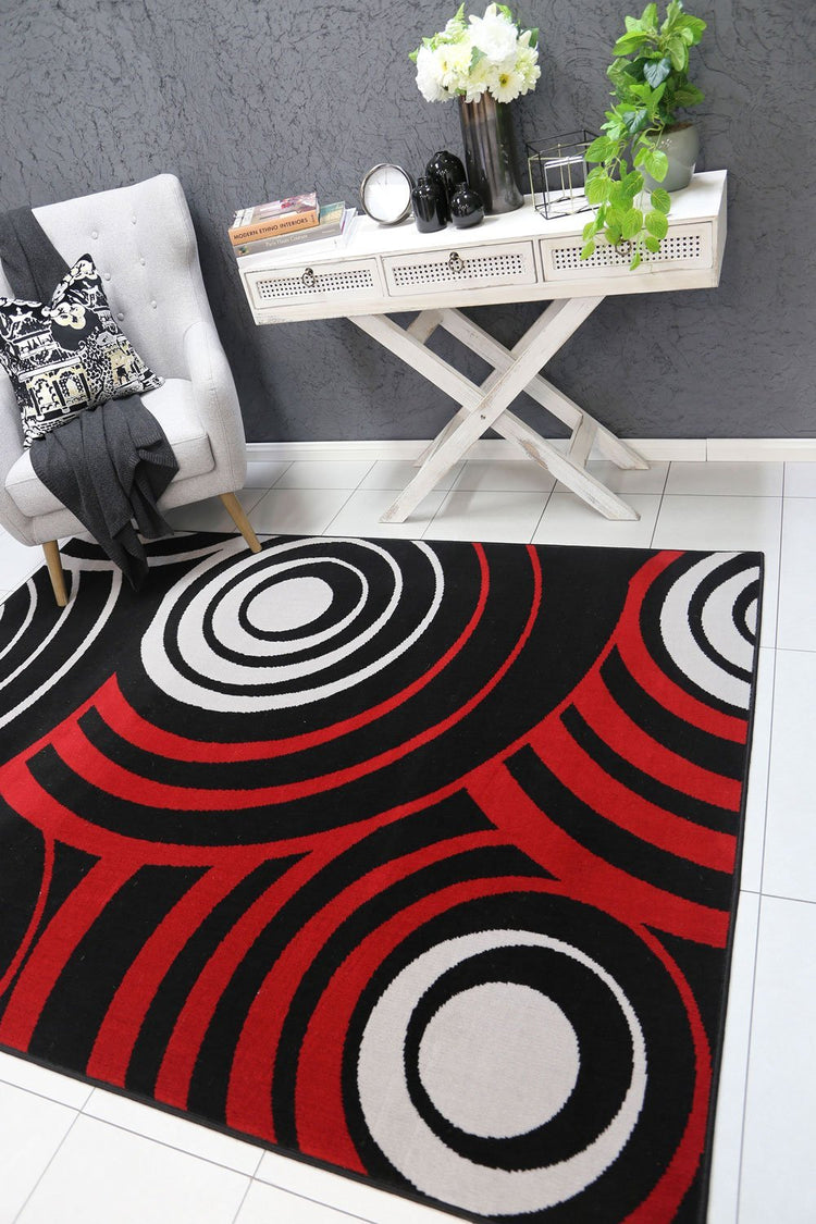 Allure Modern Circles Red Black Rug