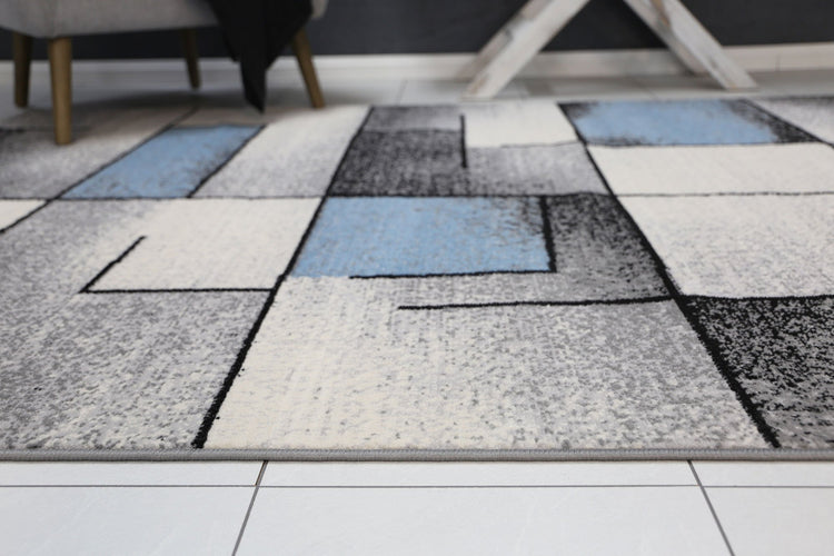 Allure Modern Squares Blue Grey Rug