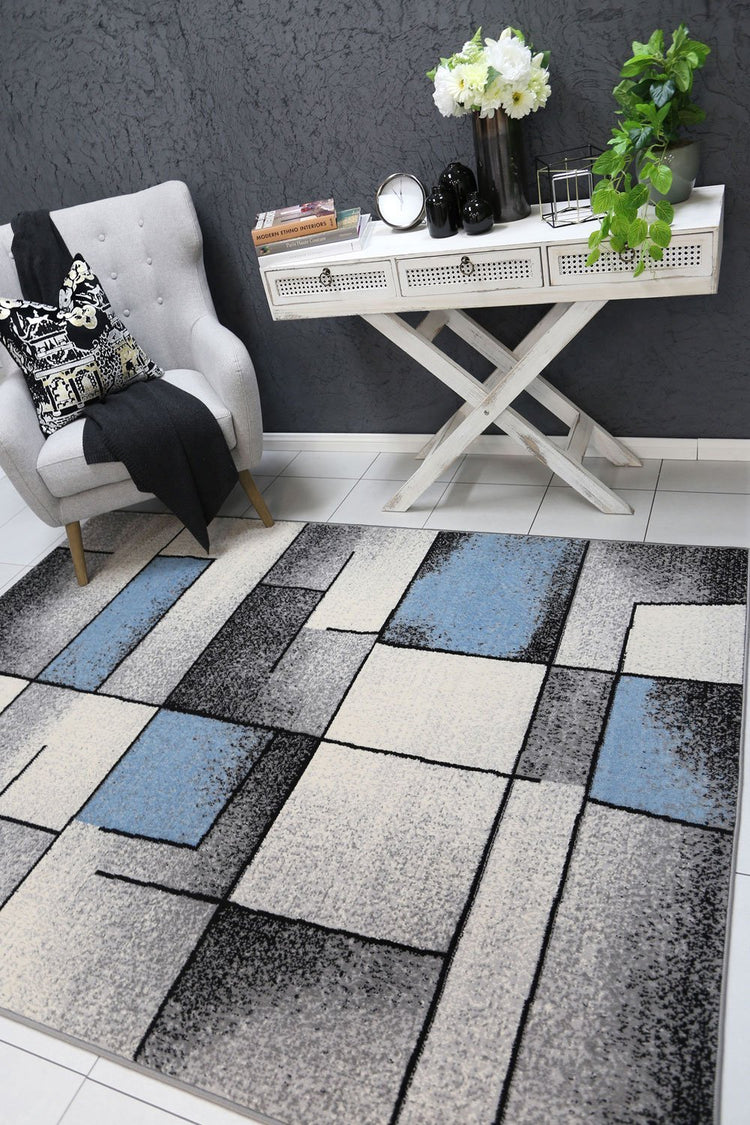 Allure Modern Squares Blue Grey Rug